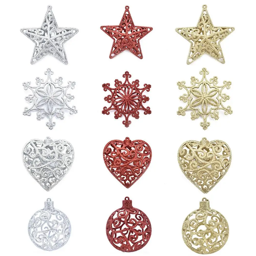 NEW Christmas Decorations Hollow Balls Snowflakes Hollow Five-Pointed Stars Hollow Hearts Christmas Tree Pendants Decoration