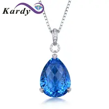 Fine Jewelry Women’s Solid 14K White Gold Diamond Blue Pear Topaz Gemstone Engagement Wedding Promise Pendant Sets