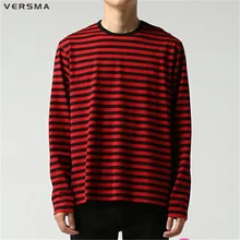 VERSMA BTS Kpop Korean Harajuku GD Black White Striped T-shirt Men Women Unisex Loose Oversize Extra Long Sleeve Couple T Shirt