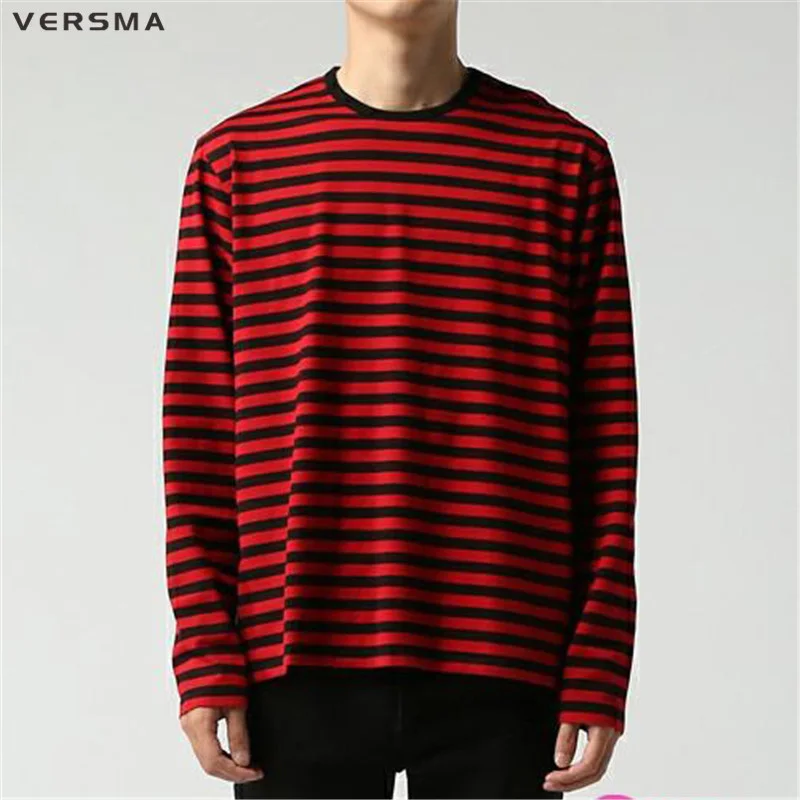 Prix VERSMA coréen Ulzzang Harajuku GD noir blanc rayé T shirt hommes femmes unisexe lâche surdimensionné Extra longues manches Couple T shirt