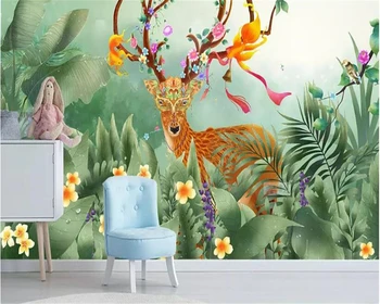 

beibehang Custom hand-painted abstract leaves elegant small fresh modern minimalist background wall decoration mural wallpaper