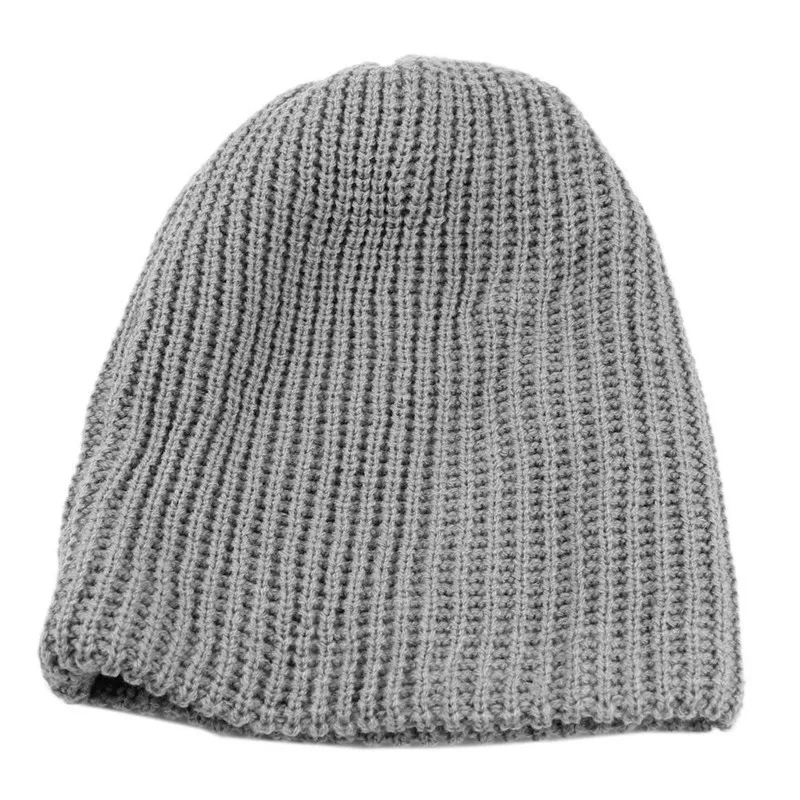 Шикарные мужские и женские теплые зимние вязаные шапочки с черепом бандана мешковатая большого размера шапка в стиле хип-хоп чепчик унисекс весна - Цвет: Gray