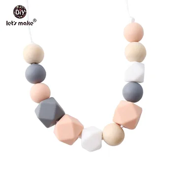 

Let's Make Baby Teether 1pc Feeding Necklace Hex Geometric Beads Food Grade Silicone Teether DIY Crafts Teething Toys And Gifts