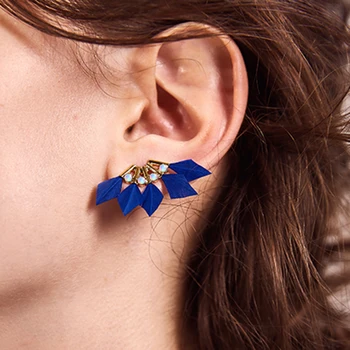 

LWONG 6 Colors Blue Fushia Feather Stud Earrings for Women Fan Shaped Ethnic Feathers Earrings Geometrical Earrings Statement