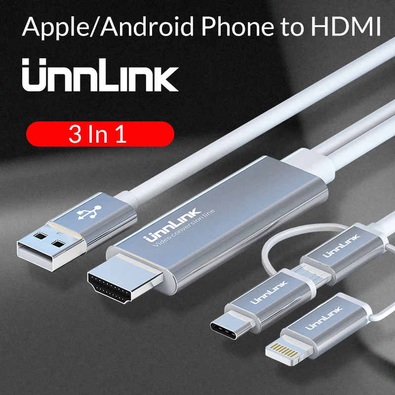 Pаспродажа Unnlink USB HDMI зеркальный литой кабель MHL для iPhone iPad Lightning Android Phone светодиодный проектор для телевизора Micro usb type C HDMI