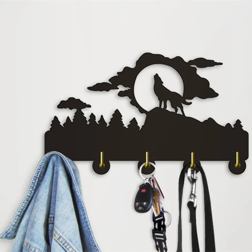 1Piece Howling Wolf Silhouette Wall Hook Coat Hook Key Hanger For