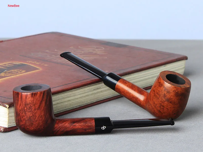 ft3-NewBee Briar Wood Smoking Pipe 2 Different Colors Handmade 9mm Acrylic Saddle Mouthpiece for Men's Gift + Free 10 Smoking Tools Kit