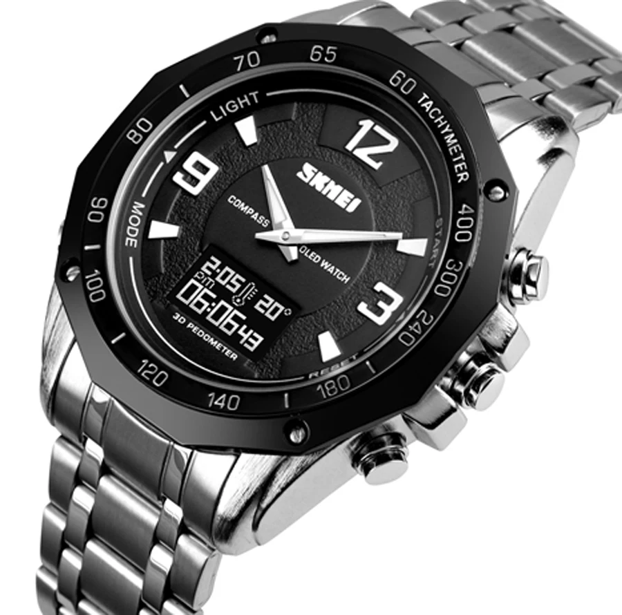 Часы наручные SKMEI Мужские кварцевые спортивные роскошные с двойным дисплеем