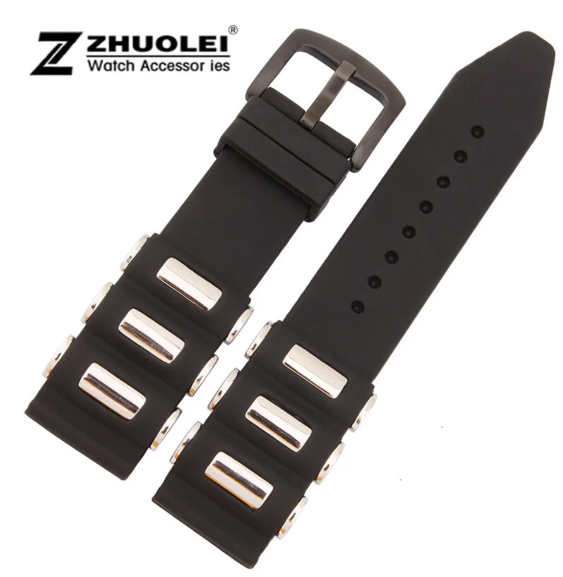 

New 22mm New High Quality Black Silicone Rubber Wrapped Stainless Steel Watch Strap Bracelets Free shipping