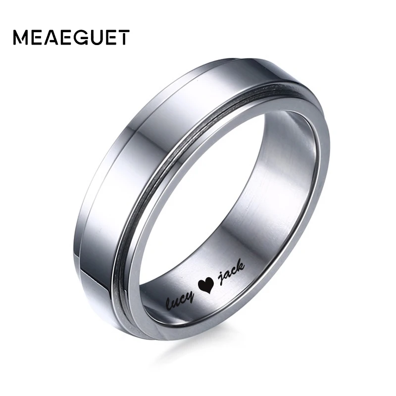 

Personalized Stainless Steel Men's Spinner Ring in Silver Tone Wedding Brands 6mm Customized Name ID Engagement Party Rings Mens