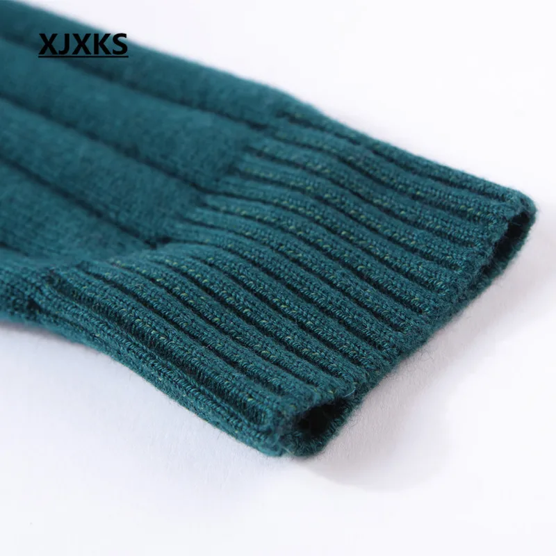 XJXKS женское плотное зимнее пальто, вязаный кардиган на молнии, высокое качество, сплошной цвет, отложной воротник, вязаный свитер 6115