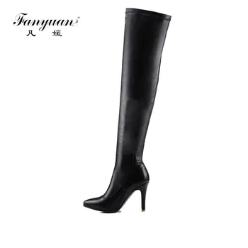 

Fanyuan Autumn Winter Women Boots Stretch Slim Thigh High Boots Fashion Sexy Over the Knee Boots High Heels Zipper boots