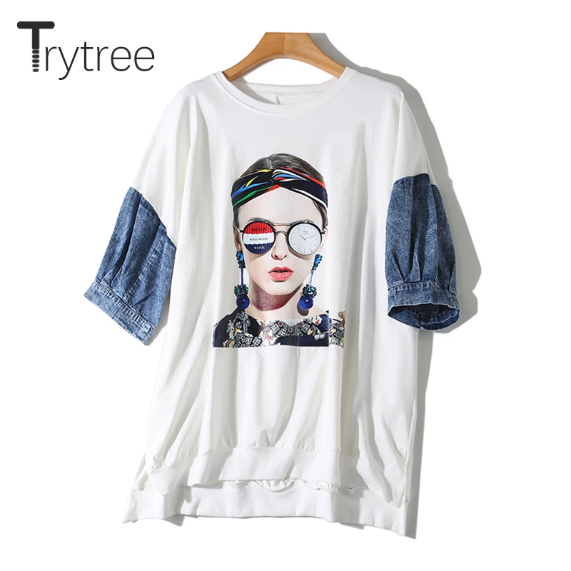 Trytree летняя повседневная женская модная футболка с принтом и круглым вырезом