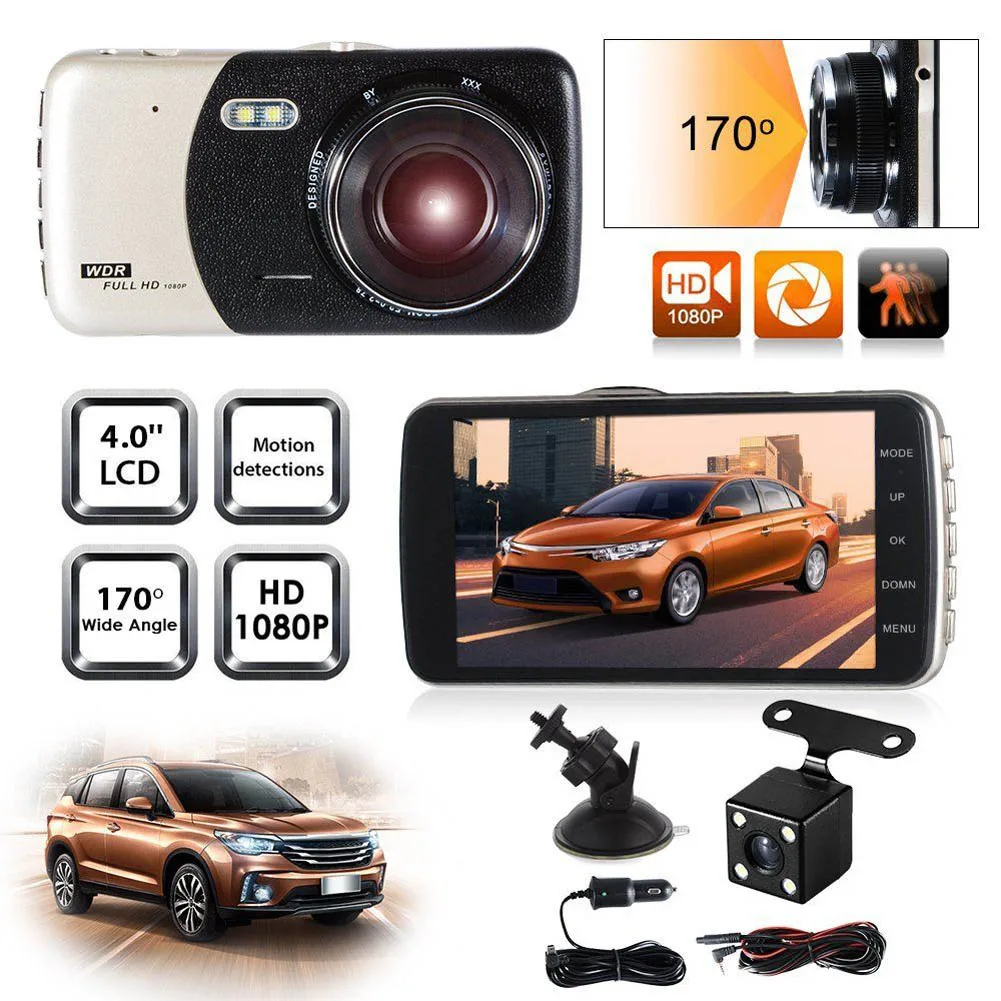 

4" HD 1080P Dual Lens Car DashBoard Camcorder DVR Video Camera Reversing Recorder FHD