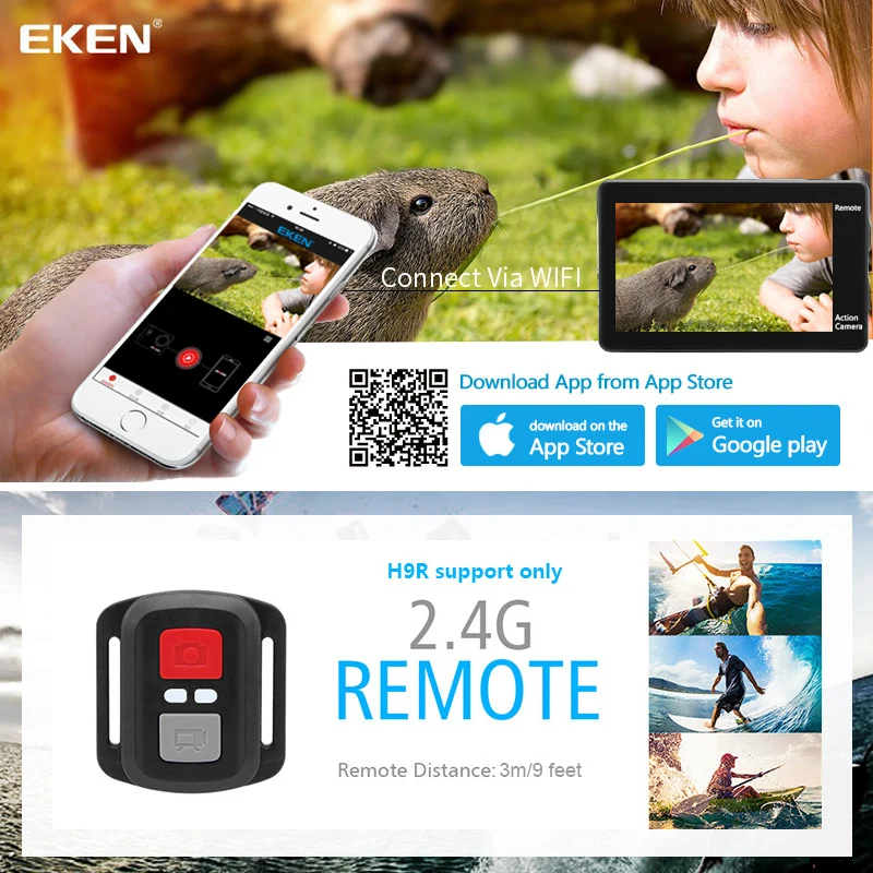 EKEN H9 H9R Экшн камера 4K/30FPS 1080p/60fps 720P/120FPS Ultra HD Подводная Водонепроницаемая мини Wi Fi