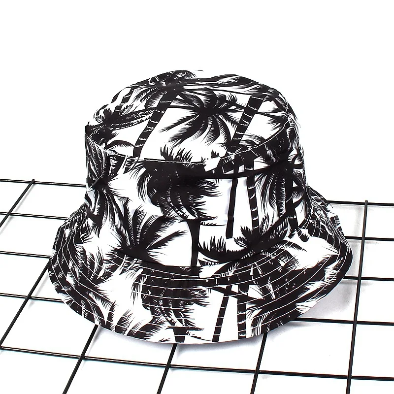 

Best selling printed coconut tree double-sided wearing cap summer outdoor travel sun visor fisherman hat women bucket sun hat