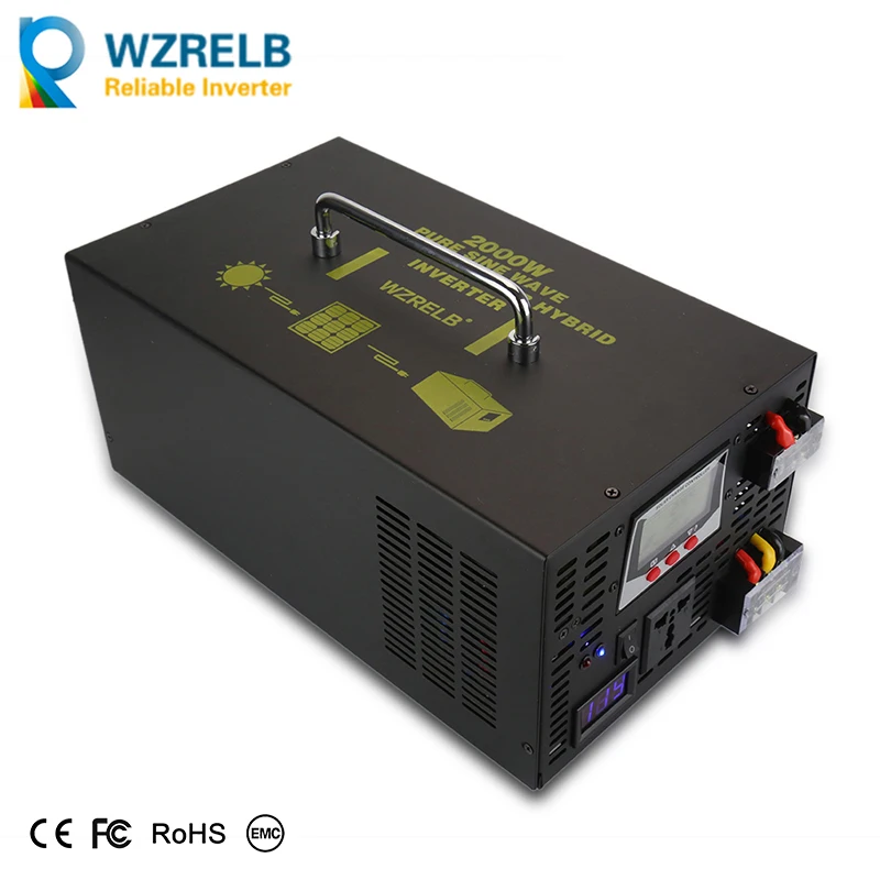 

2000w Pure Sine Wave Power Inverter Car Solar Battery Charger Controller LED display Off-grid DC 12V 24V 48V to AC 120V 220V