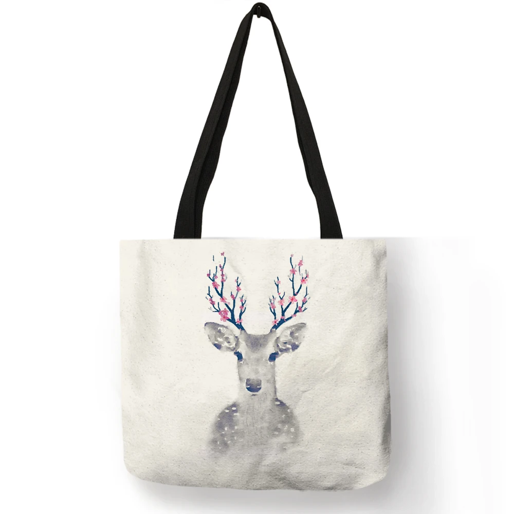 Nordic Animal Reusable Shopping Bag Bulldog Deer Print Linen Tote Bags For Women Lady School Shoulder huismerk kopen in de aanbieding Nordic Animal Reusable Shopping Bag Bulldog Deer Print Linen Tote Bags For Women Lady School Shoulder huismerk kopen in de aanbieding