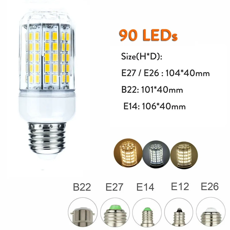 С регулируемой яркостью E27 светодиодный светильник E14 E12 светодиодный лампы SMD 5730 Светодиодная лампа-кукуруза 48 64 90 светодиодная люстра светодиодный светильник для украшения дома ампулы - Испускаемый цвет: 90 LEDs