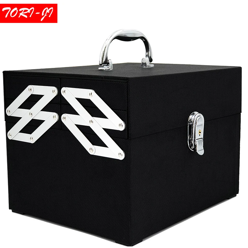 

Tori-ji Oxford cloth Makeup Train Case Professional Adjustable - 4 Trays Cosmetic Cases Makeup Storage Organizer Box with Lock