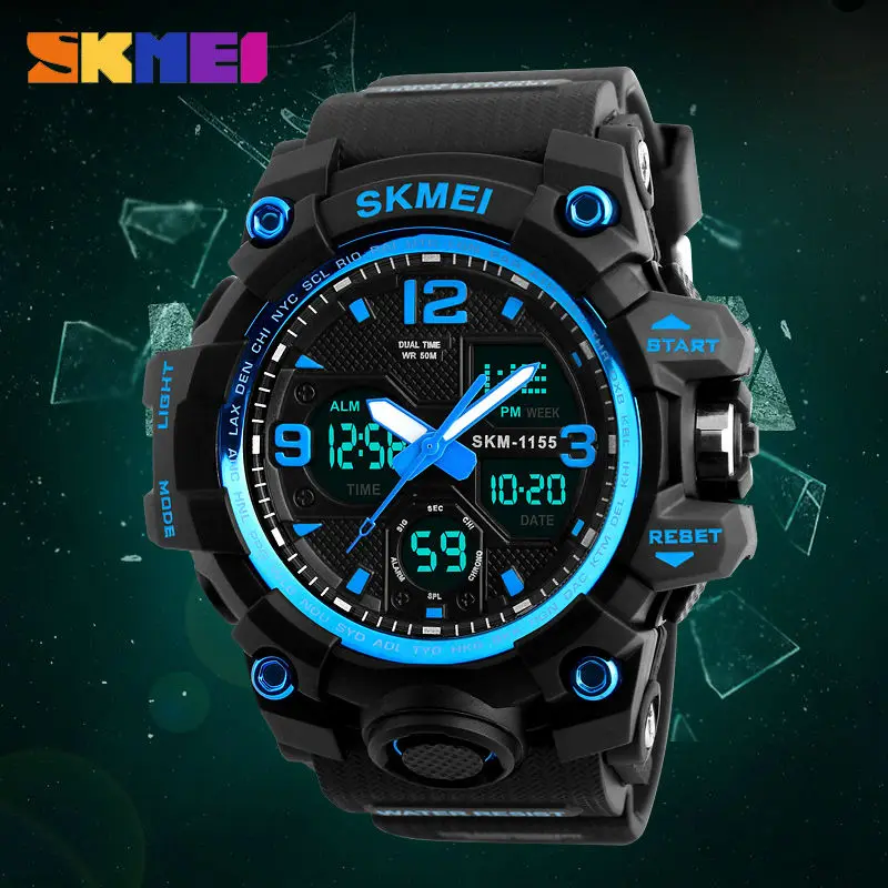 

Men Sport Watches Digital Chronograph Double Time Alarm Watch 50M Watwrproof EL Light Wristwatches Relogio Masculino 1155B SKMEI