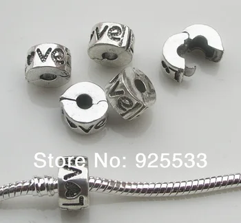 

Free shipping 50pcs/lot antique silver plated copper stopper beads with love letter fit European DIY bracelet jewelry