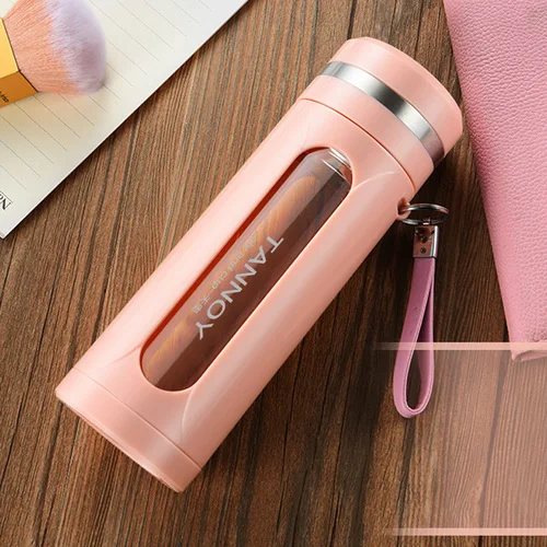 Термостойкая двухслойная стеклянная бутылка для воды, креативный пояс, разделительный фильтр для чая, портативное, для путешествий, офиса, стекло для воды - Цвет: V-420ML pink