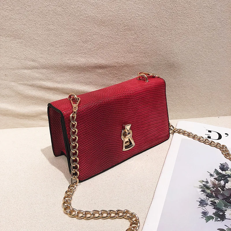 

Lizard-print Bag Girl 2019 New Chain Single Shoulder Texture Fashion Square Bag