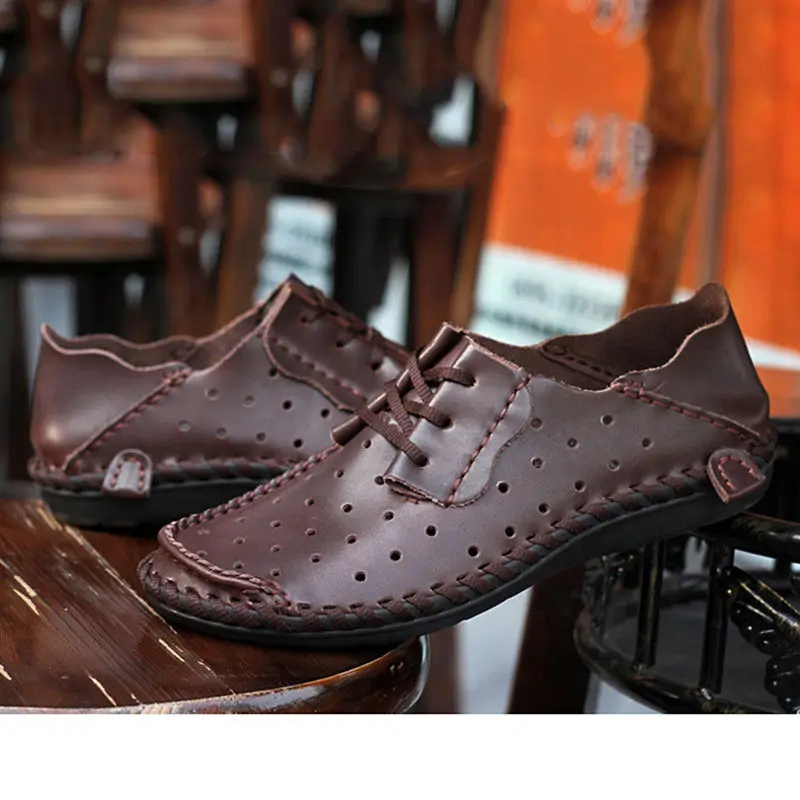 Merkmak/мужские туфли на плоской подошве из натуральной кожи; Модные дышащие Туфли-оксфорды; Летние лоферы с перфорацией; Повседневные тапочки; Уличная обувь