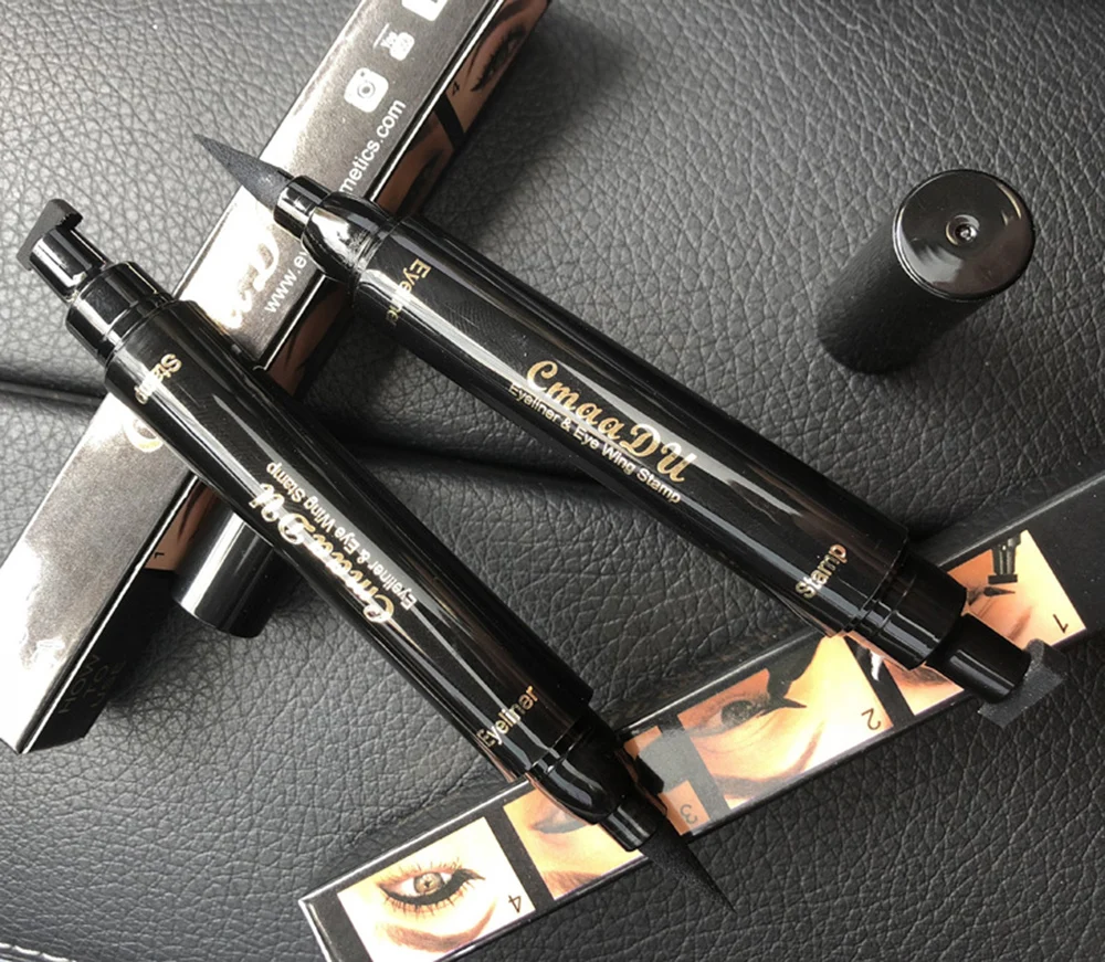 Cmaa Du Eyes Liner Liquid Make Up Pencil Водонепроницаемый черный двухсторонний штамп карандаш для подводки глаз косметический инструмент для макияжа