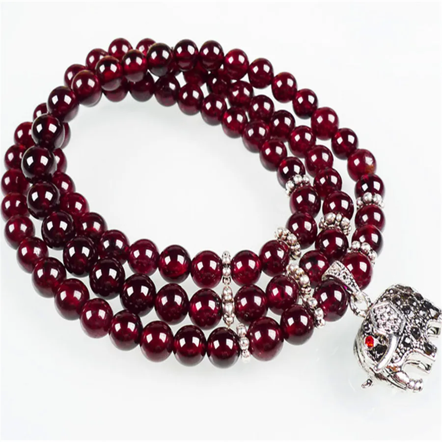 Fashion Stretch Bracelets For Women Natural Wine Red Crystal Quartz Round Bead DIY Charm