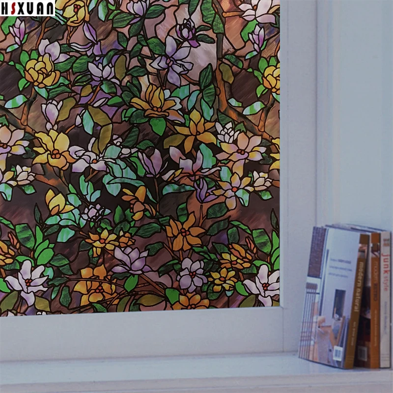 decorative glass window films, 3d Magnolia flower sunscreen waterproof
