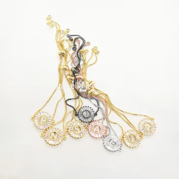 

10pcs/lot Micro Pave Cubic Zirconia 26 Letters Chain Bracelet Inciales Adjustable Bracelet Joyeria