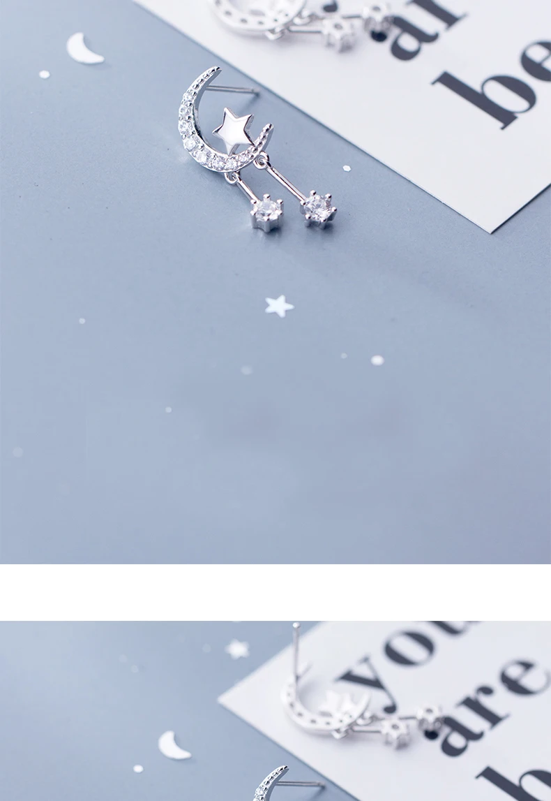 MloveAcc 925 серебро секретная планета Луна Звезда Серьги гвоздики для женщин кольцо с фианитом ювелирные изделия из стерлингового серебра