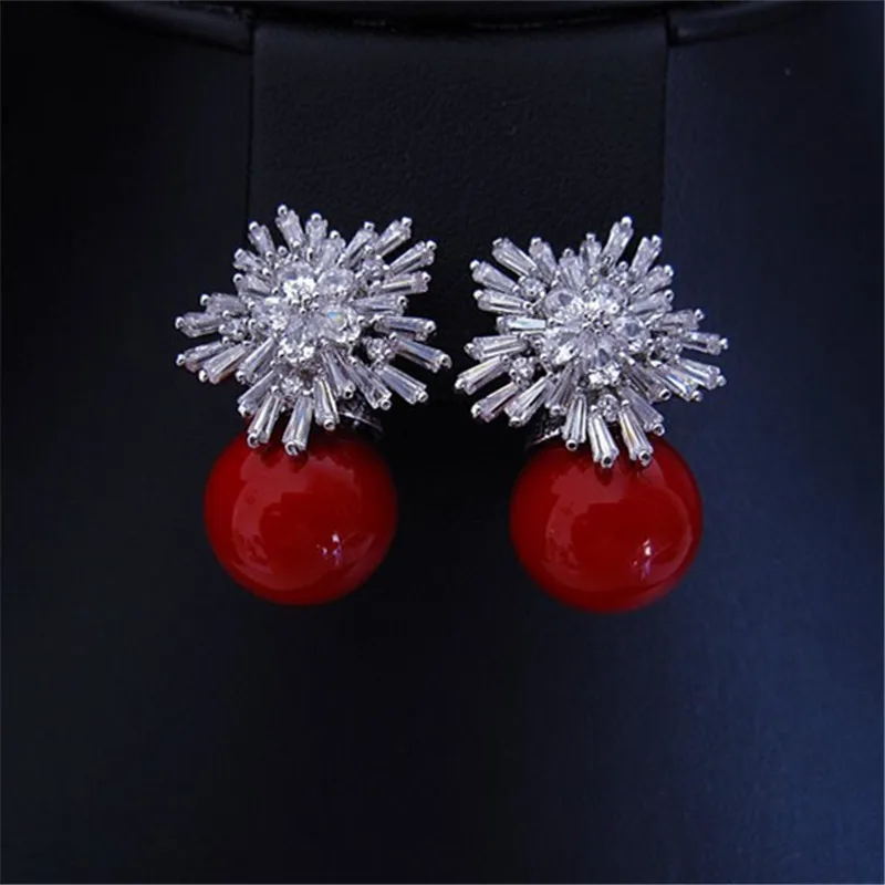 

women earrings,AAA cubic zirconia and white pearl fashion big stud earrings, E5428