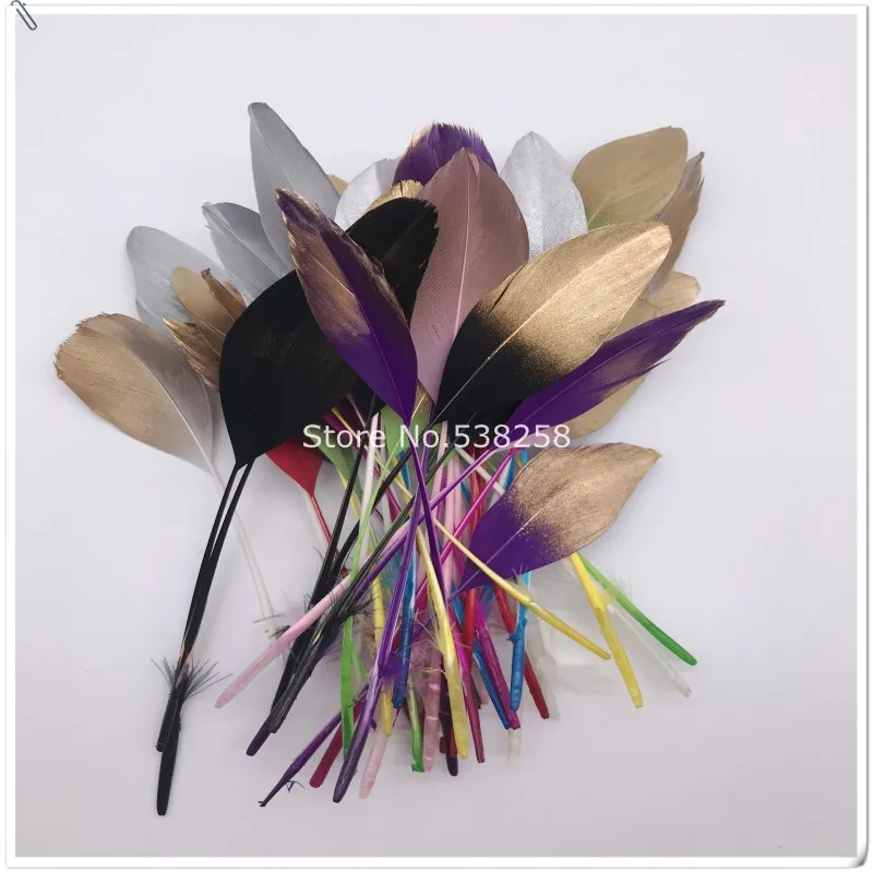 Новое поступление серьги с золотым нарисованным гусиным пером длиной 4-8 см