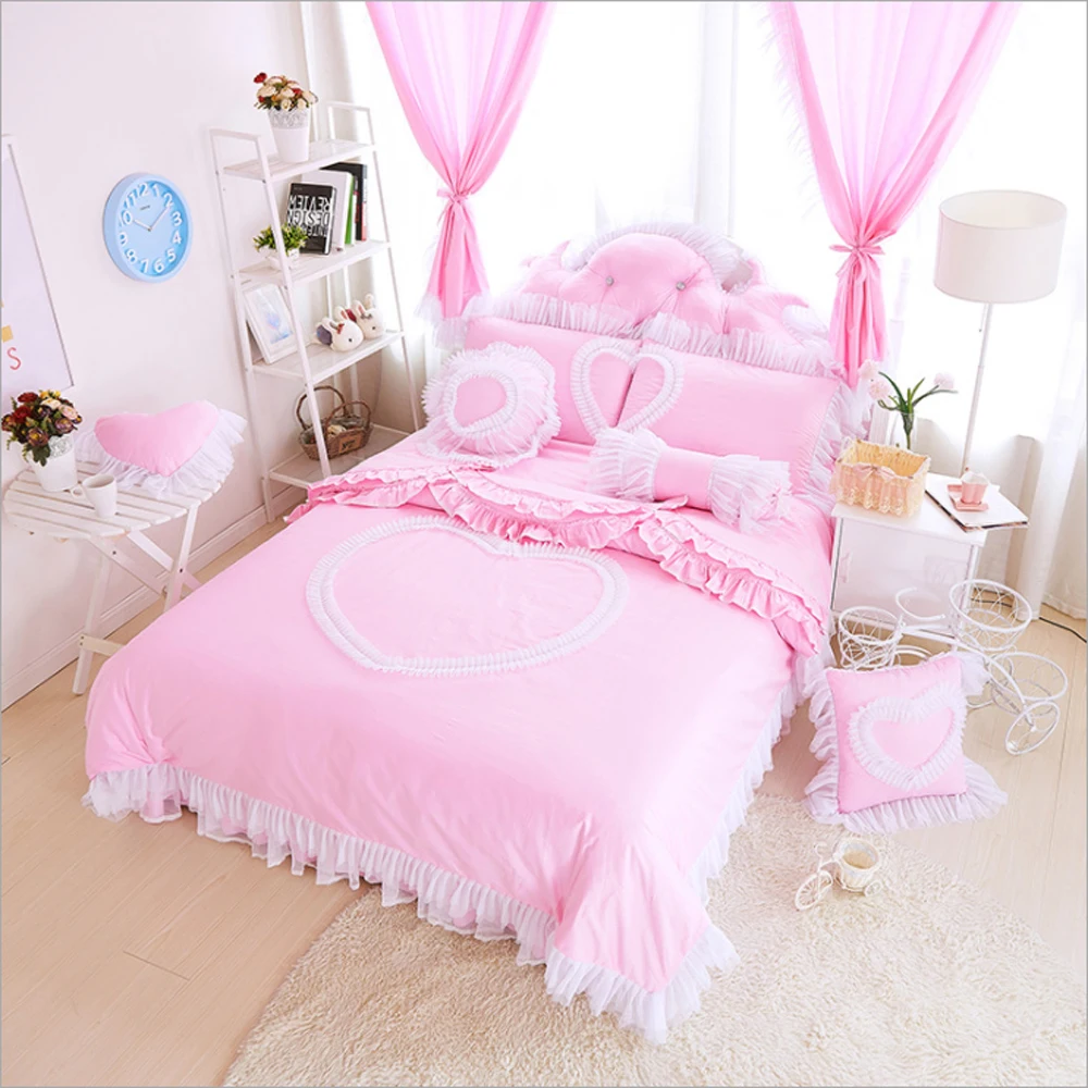 100 Cotton Korean Princess Style Heart Shaped Pattern Duvet Cover