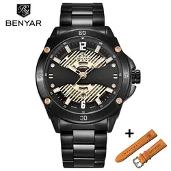 Мужские часы комплект BENYAR Топ бренд класса люкс Модные Аналоговые кварцевые часы водонепроницаемые кожаные повседневные спортивные часы