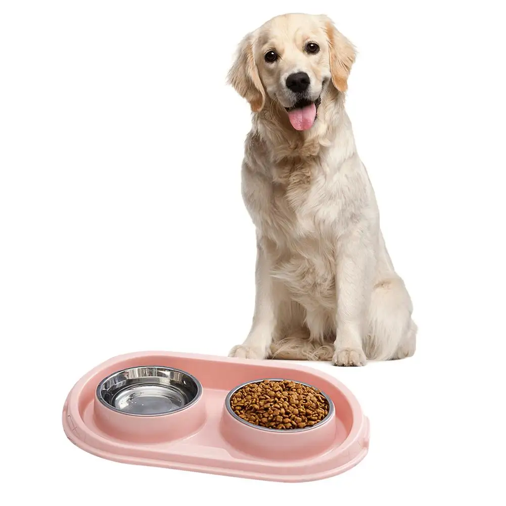 Dog Cat Pet Food Bowl Stainless Steel Splash Proof Leak Proof Double Bowl Non-toxic And Odorless Anti-fall And Anti-collision