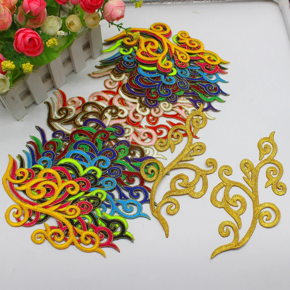 YACKALASI 5 Pairs/Lot Gold Trim Iron on Flower Embroidered Patches Mirror Pairs Applique Costume Cosplay 18-9cm | Дом и сад