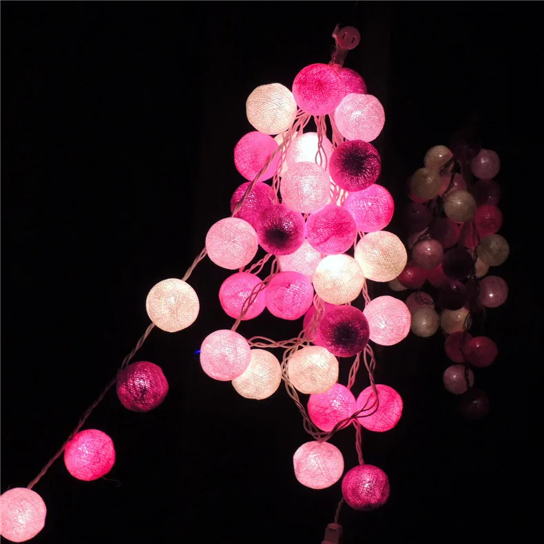 

Thai Style 20Pcs/Lot Pink Cotton Ball LED Battery Powered Or US Plug String Lights Fairy For XMas Party Garland Party Wedding