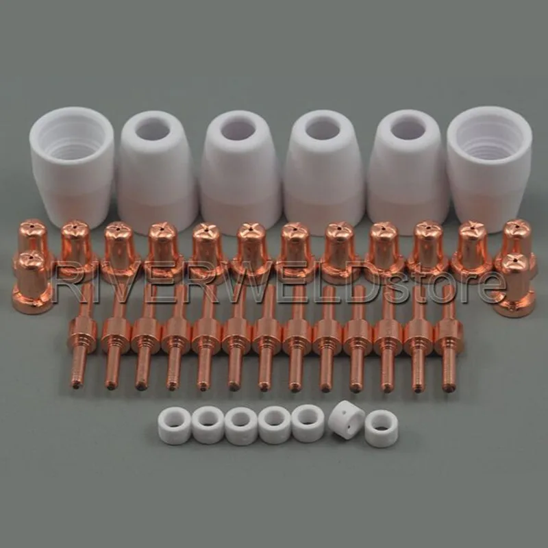 

LG-40 PT-31 Plasma Cutter Cutting Torch Consumable Accessories Extended Nozzle/Tips Electrodes Fit CUT40 CUT-50D CT-312 , 40pcs