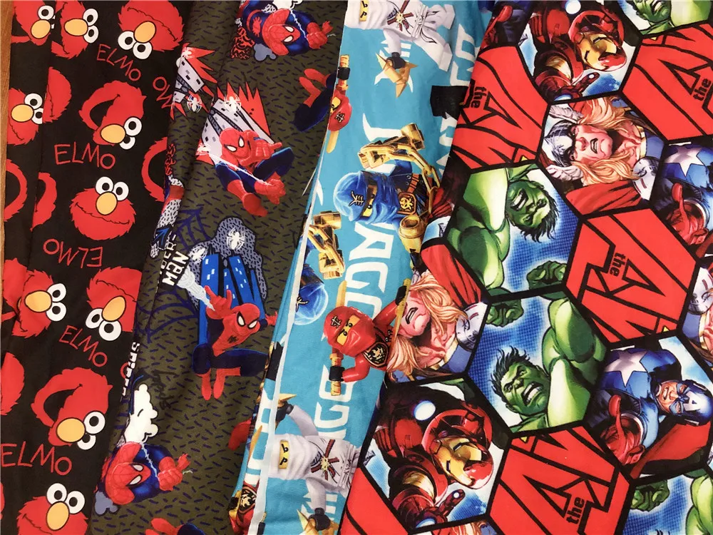 

50*150m Avengers Spiderman Sesame Street knitted cotton fabric For Sewing Fat Quilting Patchwork diy boy Shirt Cloth Textile