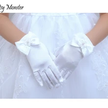 Платье принцессы очаровательное свадебное платье для девочек с цветочным принтом; Вечерние перчатки с бантиком варежки церемонии аксессуары для посещения церкви детские перчатки D68