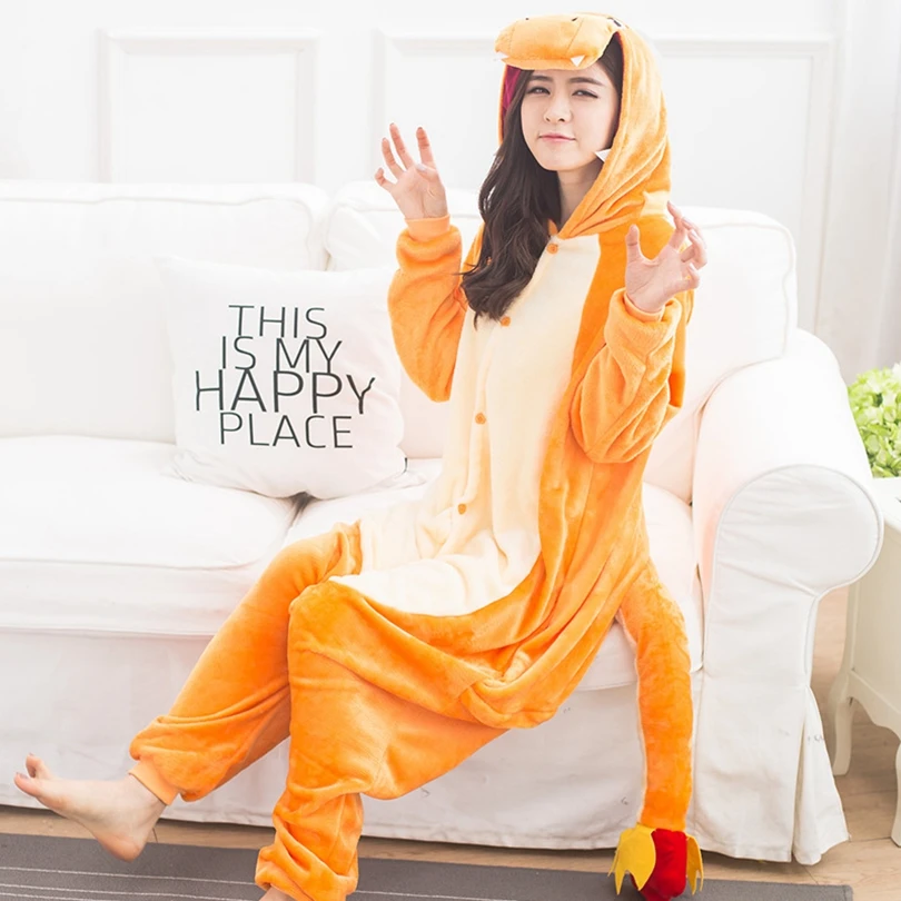 Для мальчиков и девочек Дети покемон чармандер пижамный комплект Фланелевая пижама с героями мультфильмов и животными Косплэй Пижама с капюшоном infantil кигуруми пижамы