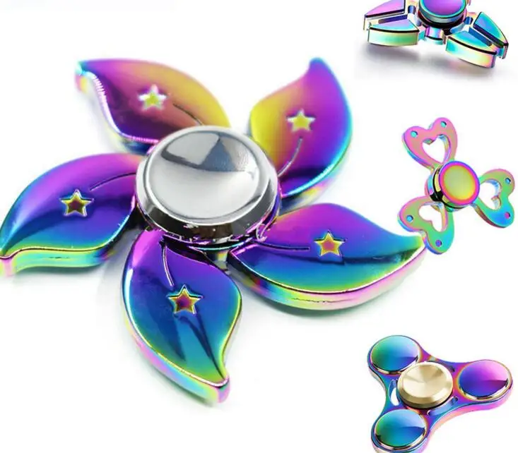 

New Arrival Rainbow Bauhinia Flower Star Metal Fidget Spinner Hand Finger Gyro Tri-spinner Stress model Toy Gift