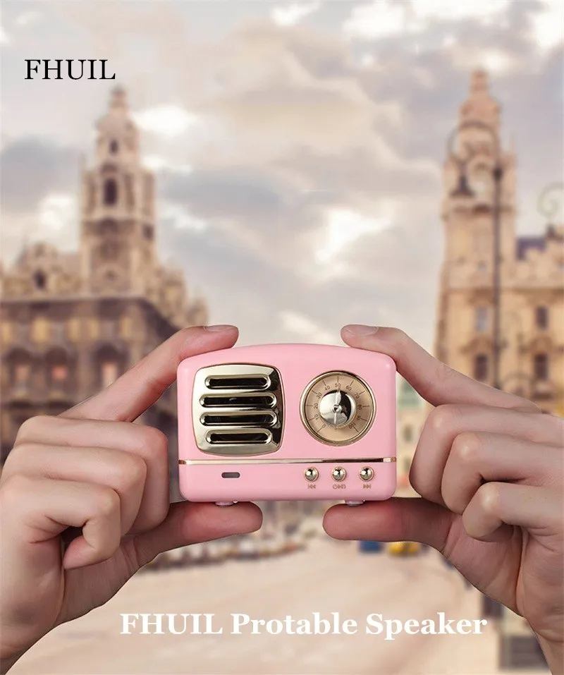 

FHUIL Retro Mini Bluetooth Speaker Portable Outdoor Wireless Speaker Sound System 3D Stereo Music Surround Support TF AUX USB
