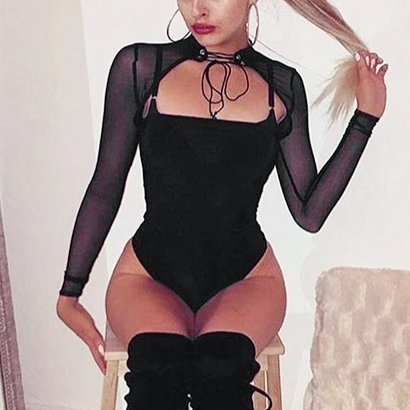 

Women's Bodysuit Ladies Long sleeve Gothic Jumpsuit Casual Halter Punk Stylish