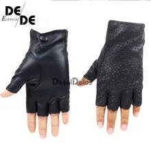 DesolDelos женские перчатки без пальцев, дышащие мягкие кожаные перчатки для танцевальной вечеринки, шоу, женские черные варежки с полупальцами R006