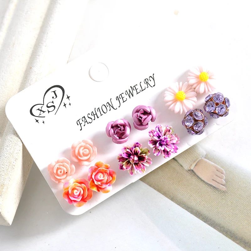 Горячие Новые Модные женские ювелирные изделия девушка день рождения прекрасный Фиолетовый цветок в форме уха набор для ногтей розовые серьги агент